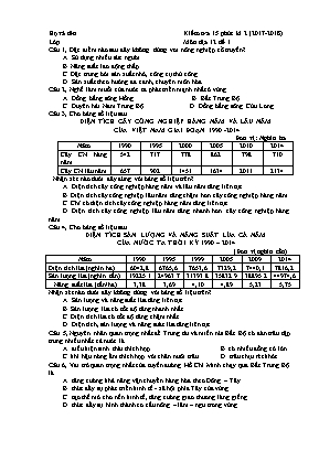 4 Đề kiểm tra 15 phút học kỳ II môn Địa lý Lớp 12 - Năm học 2017-2018